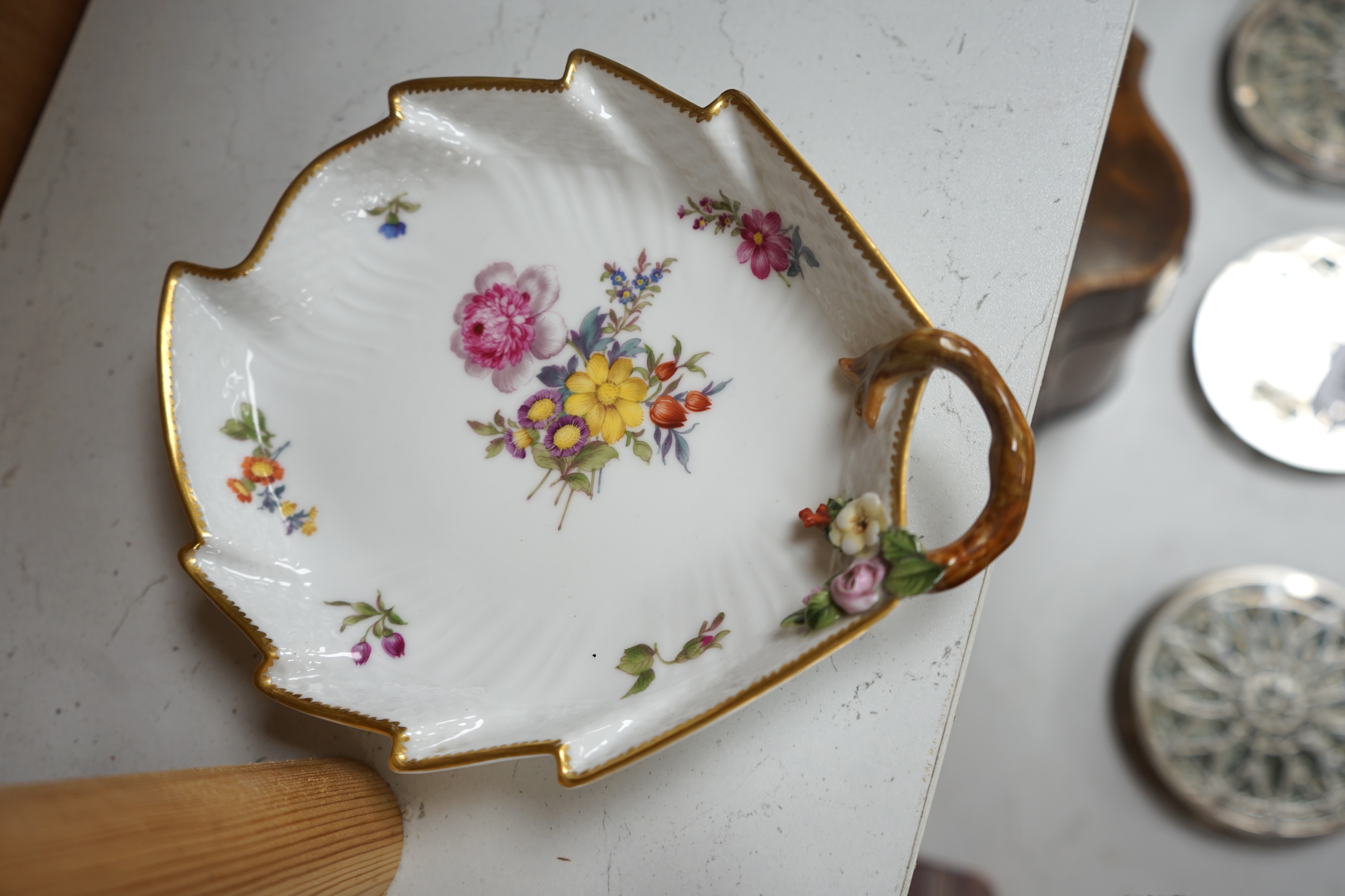 A 19th century Copenhagen flower painted eight piece part dessert service. Condition - fair to good